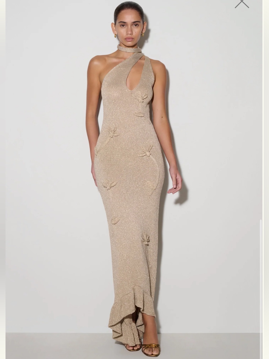 Meshki One-Shoulder Metallic Knit Maxi Dress In Gold